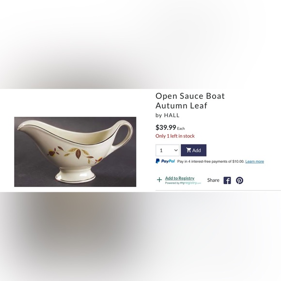 Hall’s China Autumn Leaf Open Sauce Boat - Picture 10 of 11